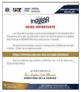 Aviso, resultados a partir del 2 de agosto