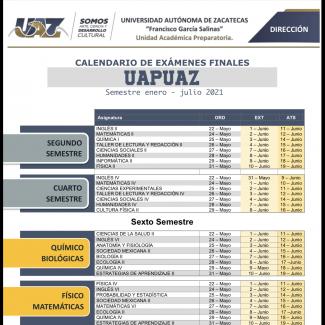 Calendario examenes Semestre Par 2020-2021