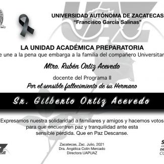 Esquela Sr. Gilberot Ortiz Acevedo